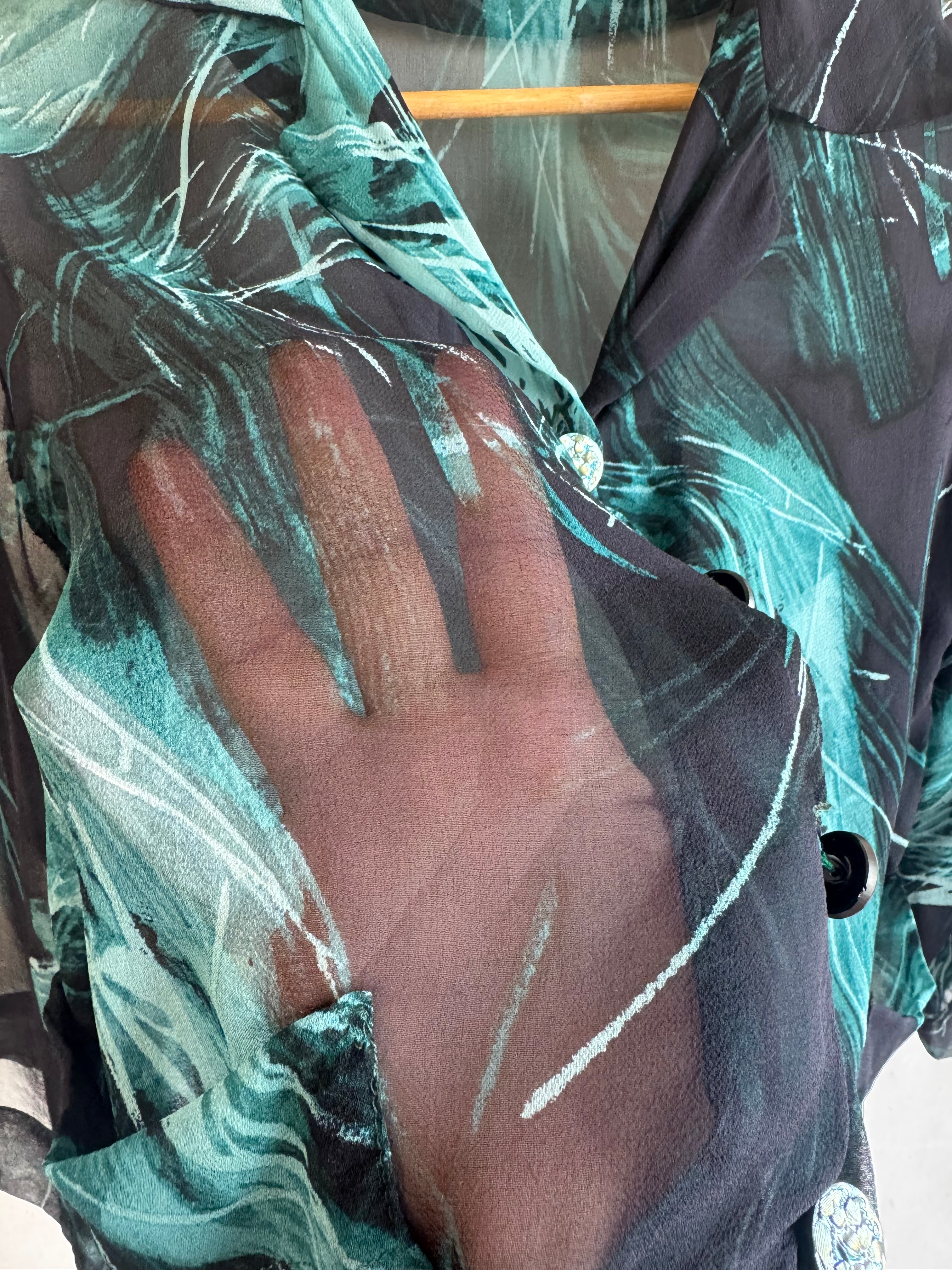 Blusa 100% Seda Pura Frou Frou - Talla M / S-M - Verde Turquesa - NUEVA con Etiqueta