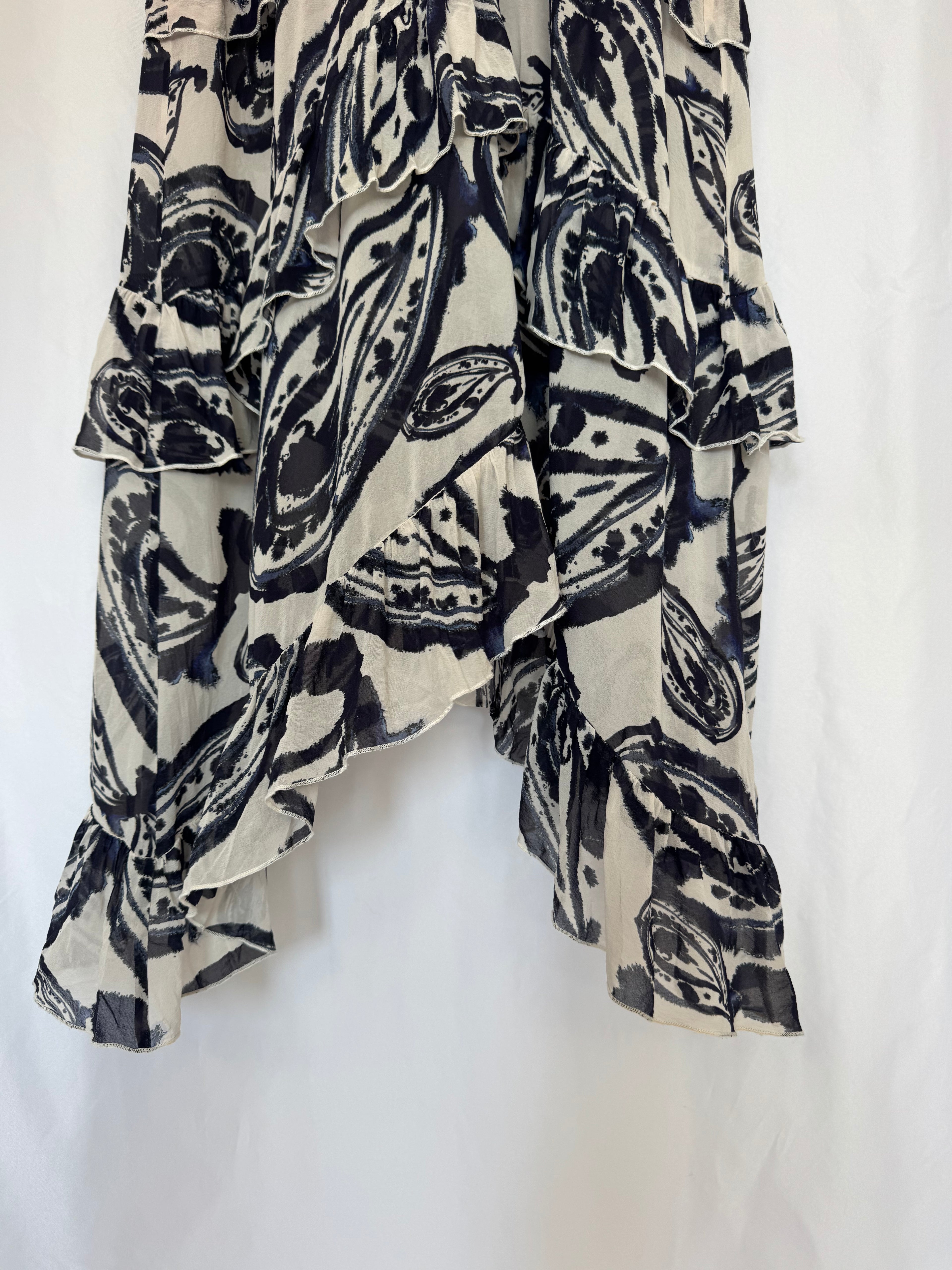 Vestido Dea Kudibal Frankie 90% Seda Mulberry Paisley Volantes Asimétrico