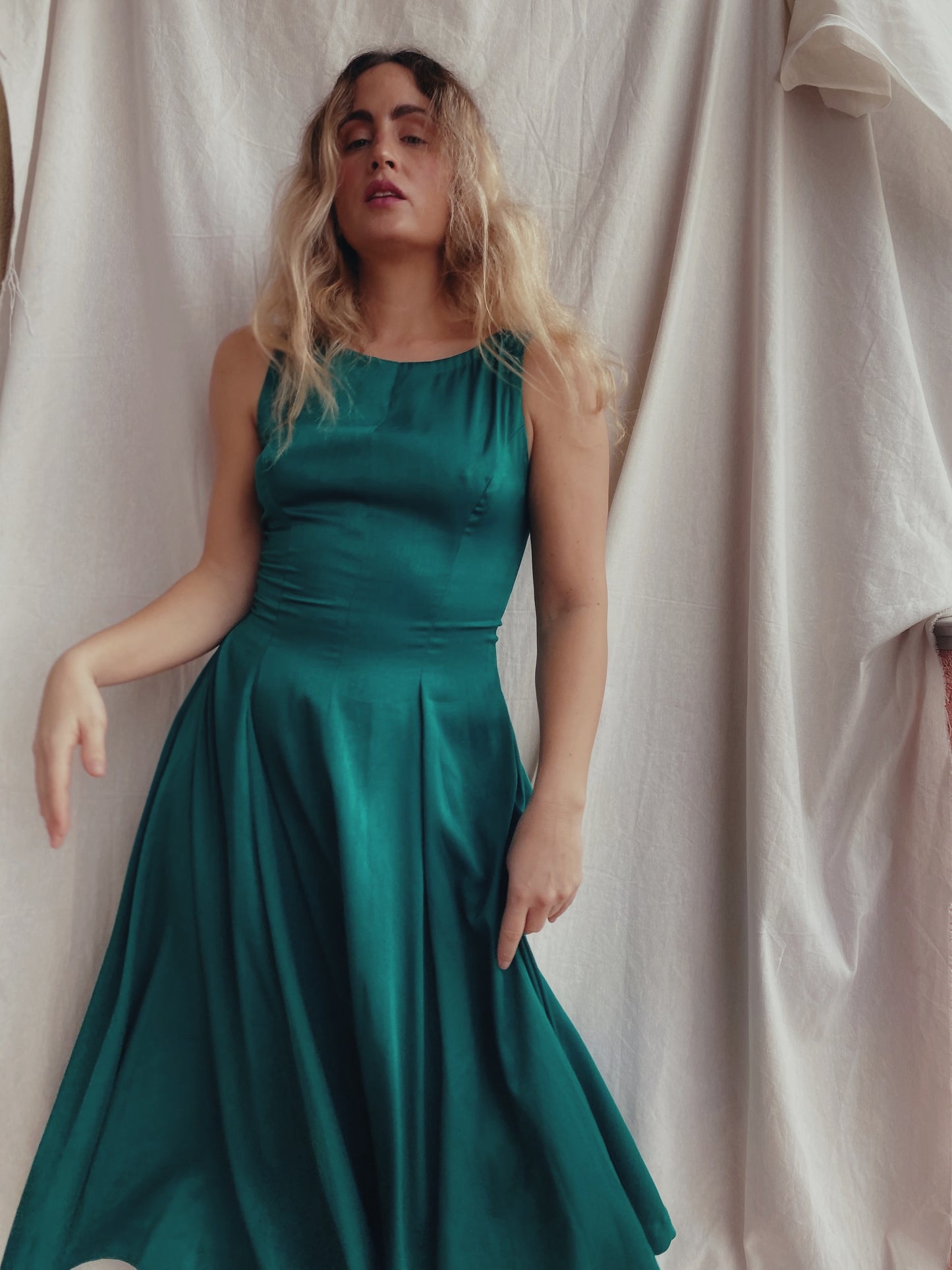 Vestido vintage satén verde